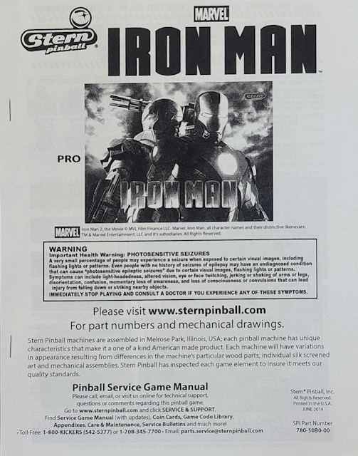 IRON MAN (Stern) Manual