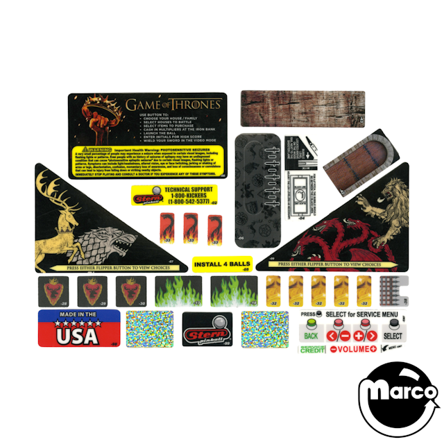 GAME OF THRONES PRO (Stern) Decal Set