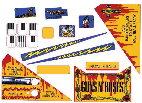 820-6105-XX - GUNS N ROSES (Data East) decal set - Marco