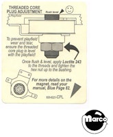 Threaded core plug adjustment label