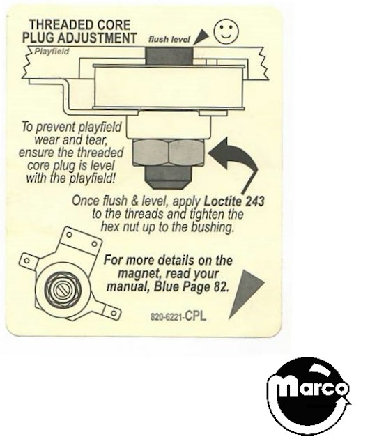 Threaded core plug adjustment label