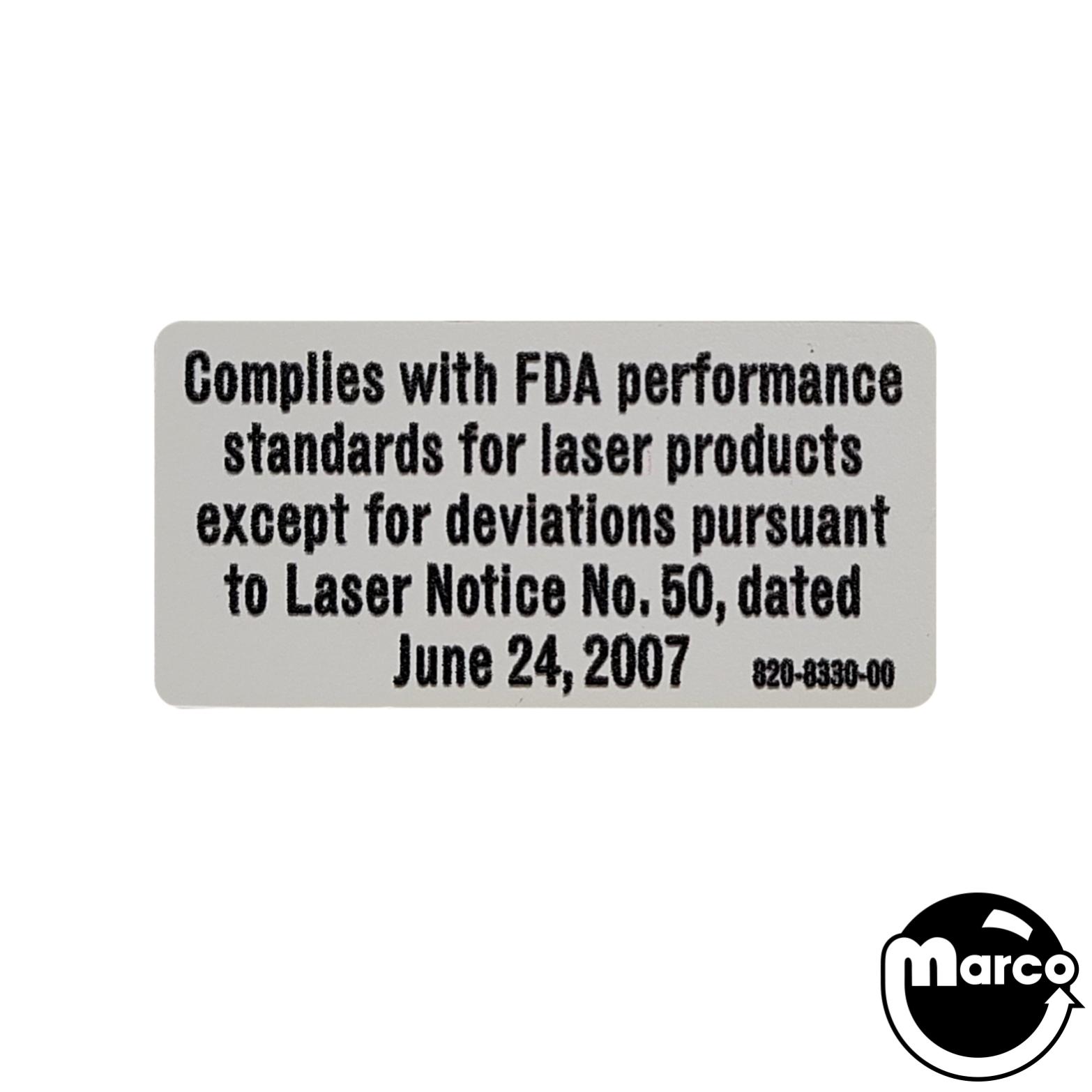 FDA Laser Compliance Sticker for Star Trek PRE/LE (STERN)