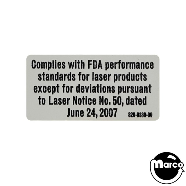 FDA Laser Compliance Sticker for Star Trek PRE/LE (STERN)
