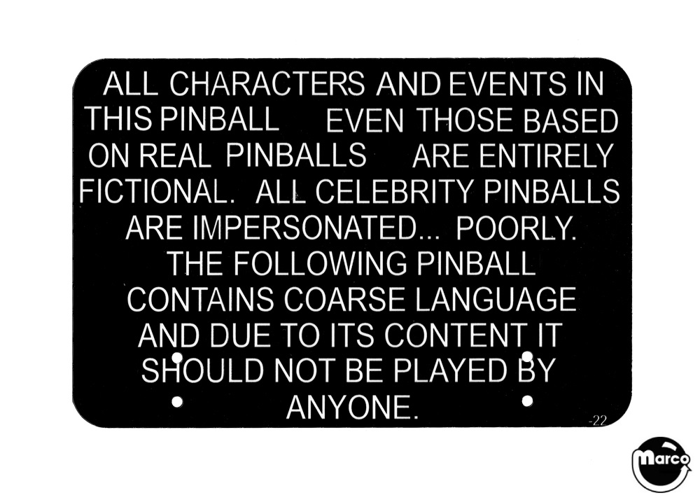 830-5967-22 - SOUTH PARK (Sega) Disclaimer Sign Pinball Topper