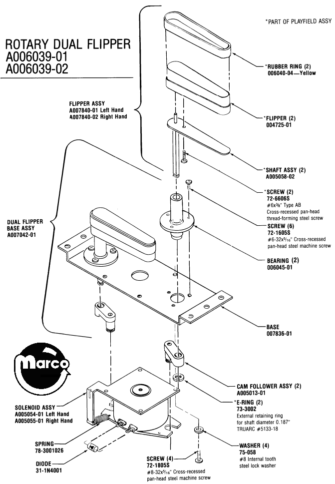 Rotary flipper solenoid Atari right