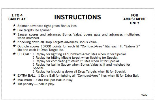 SATURN 2 (Bell Games) Score Cards (6)