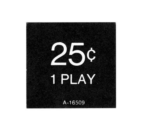 Price label Gottlieb 25¢ 1 Play