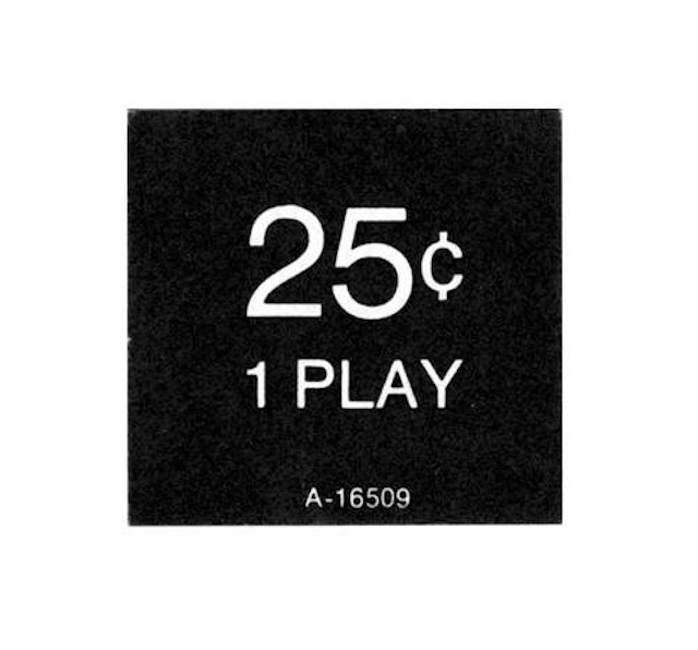 Price label Gottlieb 25¢ 1 Play