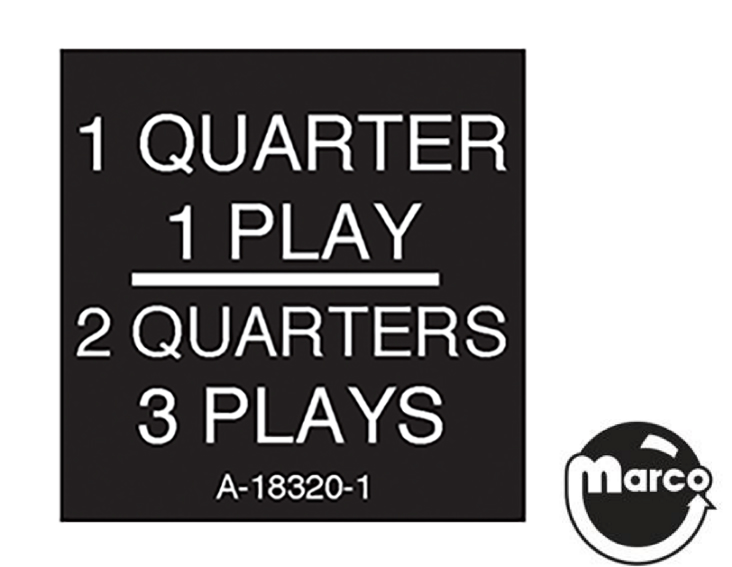 Price label Gottlieb 1 Quarter 1 Play / 2 Quarters 3 Plays