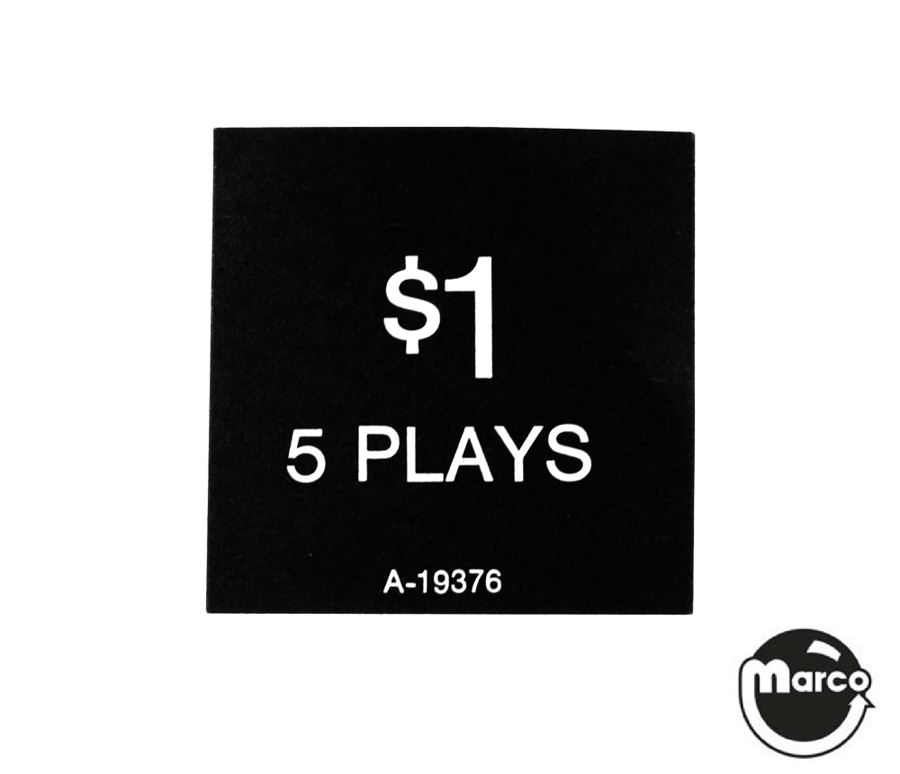 Price label Gottlieb $1 / 5 Plays