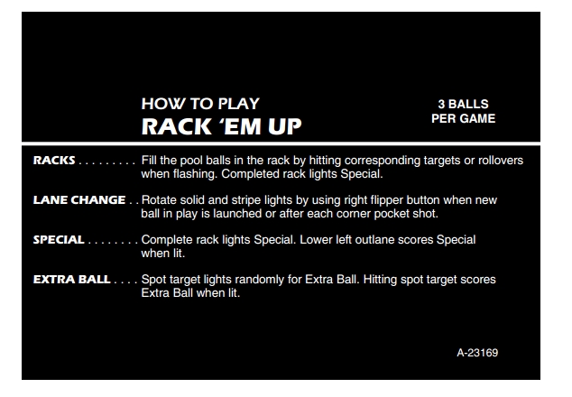RACK EM UP (Gottlieb) Score Cards