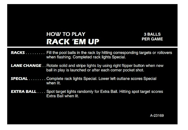 RACK EM UP (Gottlieb) Score Cards