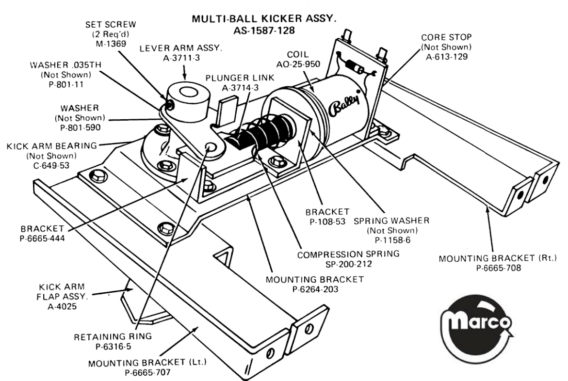 Multi-ball kicker mounting bracket Bally left