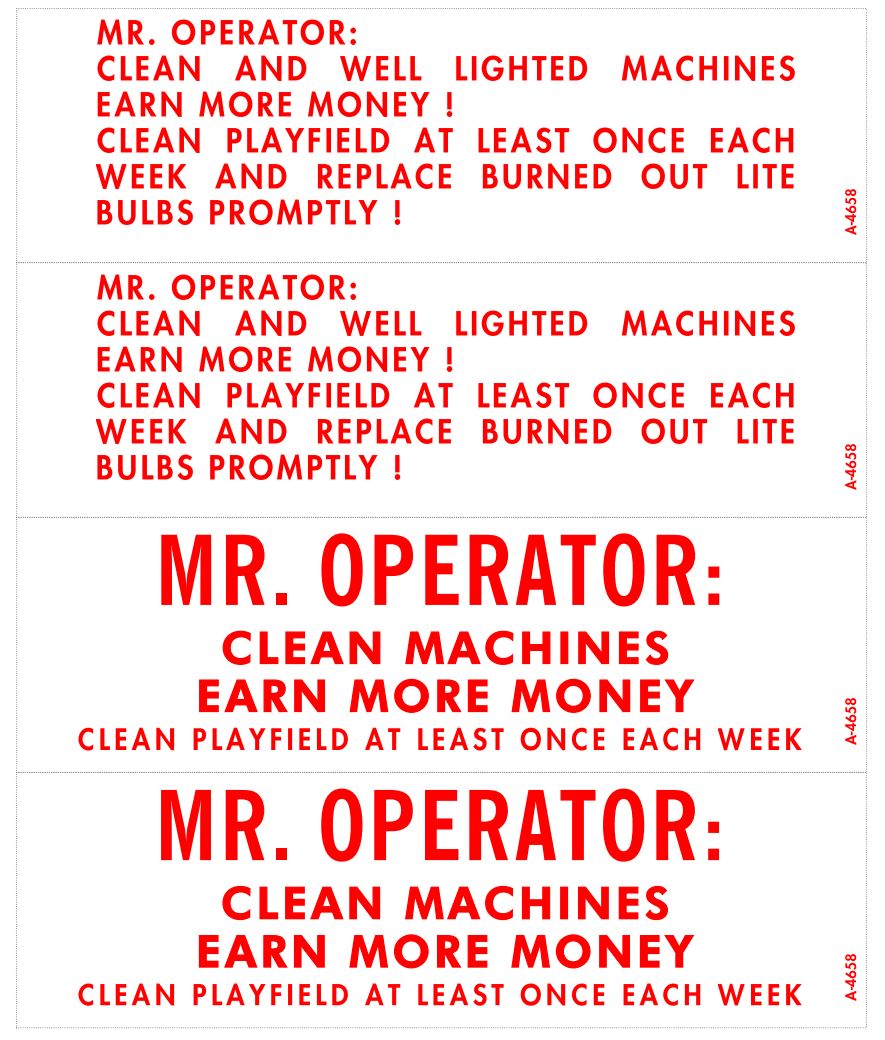 Mr. Operator Cashbox Stickers Gottlieb