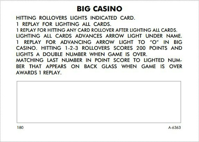 BIG CASINO (Gottlieb) Score cards (16)