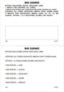 BIG CASINO (Gottlieb) Score cards (16)