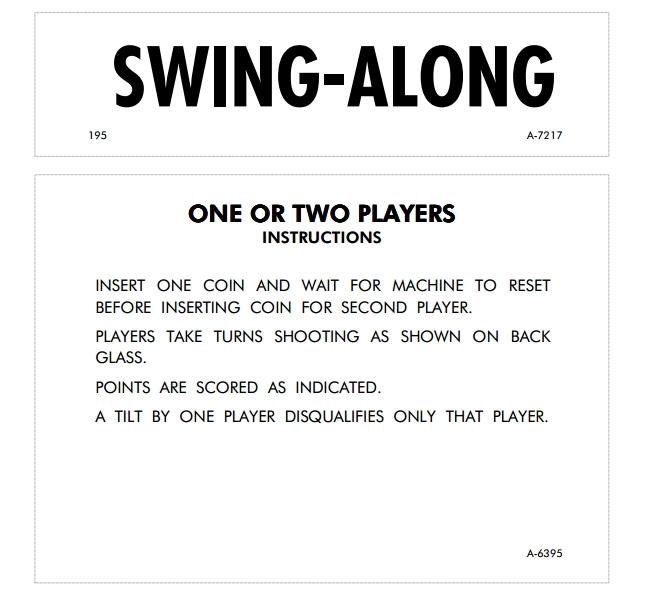 SWING ALONG (Gottlieb) Score Cards (6)