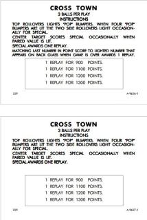 CROSS TOWN (Gottlieb) Score Cards (5)