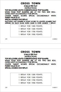 CROSS TOWN (Gottlieb) Score Cards (5)