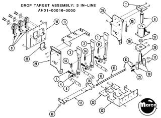 Drop target assembly Bally inline 3 bank AA44-00028-0000 ASE-2993-3