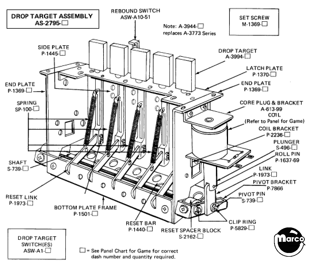 Drop target assembly Bally 5 bank