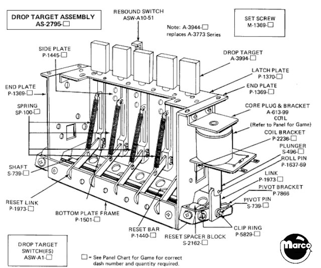 Drop target assembly Bally 5 bank