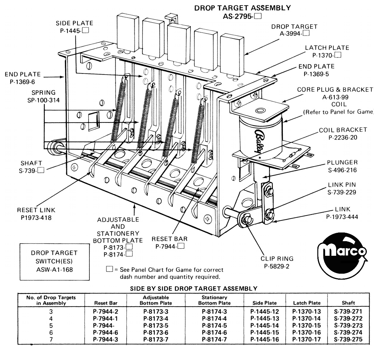 Drop target assembly Bally 5 bank