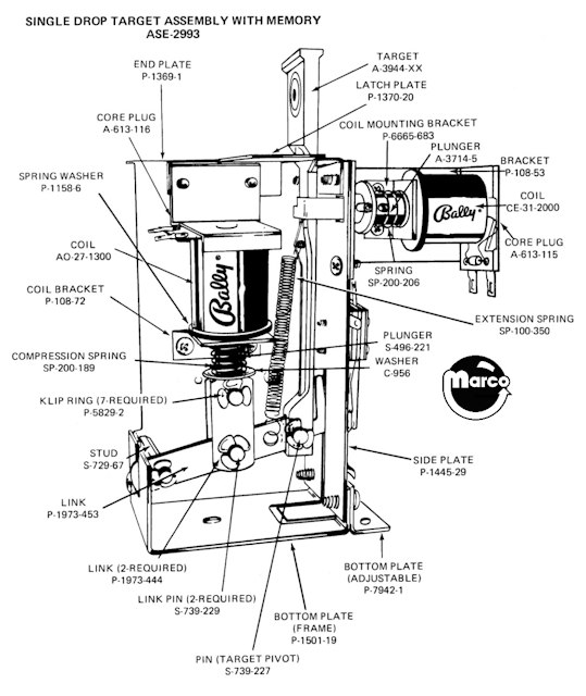 Drop target assembly Bally single memory