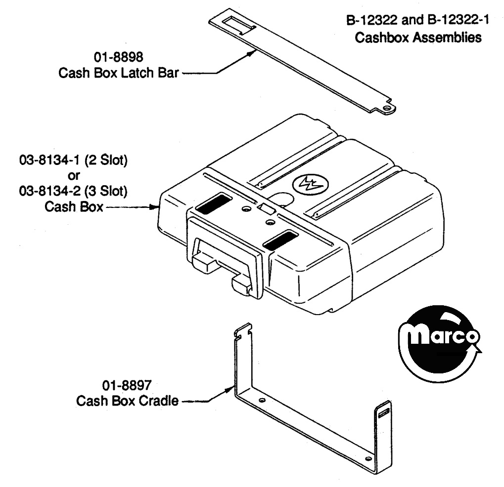 B-12322-1 - Cashbox - black plastic 3 slot latch - Marco