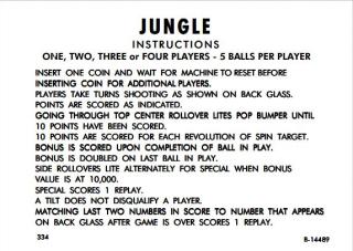 JUNGLE (Gottlieb 1972) Score card set