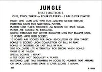 JUNGLE (Gottlieb 1972) Score card set