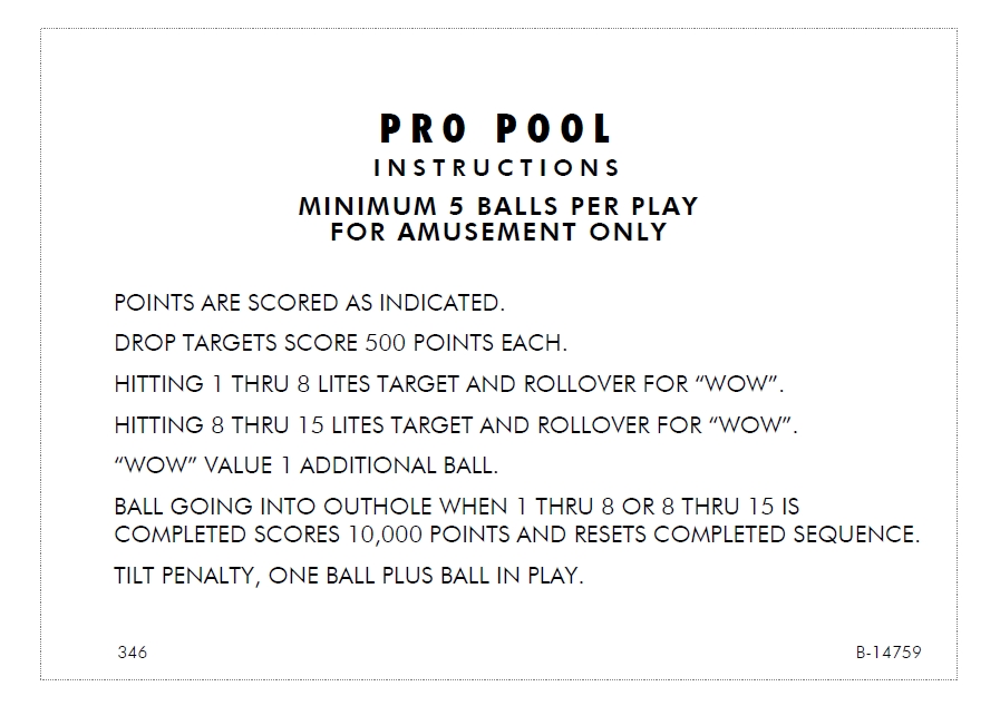 PRO POOL (Gottlieb) Score Cards (2)