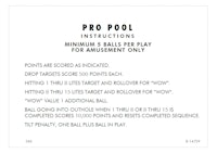 PRO POOL (Gottlieb) Score Cards (2)