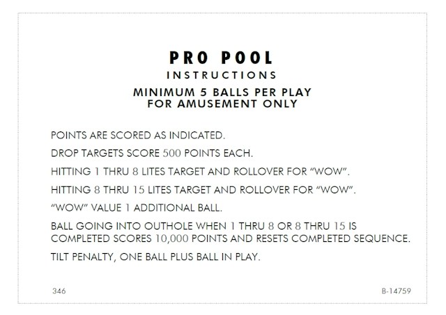 PRO POOL (Gottlieb) Score Cards (2)