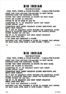 BIG INDIAN (Gottlieb) Score Cards (2)
