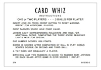 CARD WHIZ (Gottlieb) Score & Instruction Cards