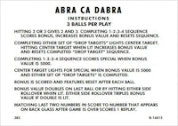 ABRA CA DABRA (Gottlieb) Score cards