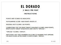 EL DORADO (Gottlieb 1975) Score Cards 7