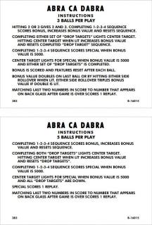 ABRA CA DABRA (Gottlieb) Score cards