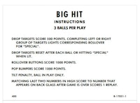 BIG HIT (Gottlieb) Score Cards