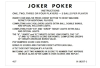 JOKER POKER (Gottlieb) Score card EM
