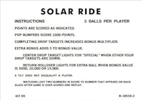 SOLAR RIDE (Gottlieb) Score Cards (6)