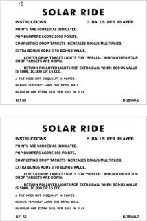 SOLAR RIDE (Gottlieb) Score Cards (6)
