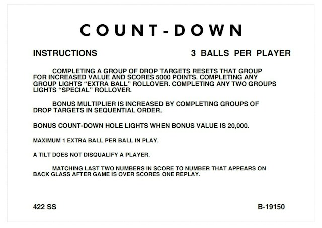 COUNT DOWN (Gottlieb) Score Cards (8)