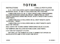 TOTEM (Gottlieb) Score cards (10)