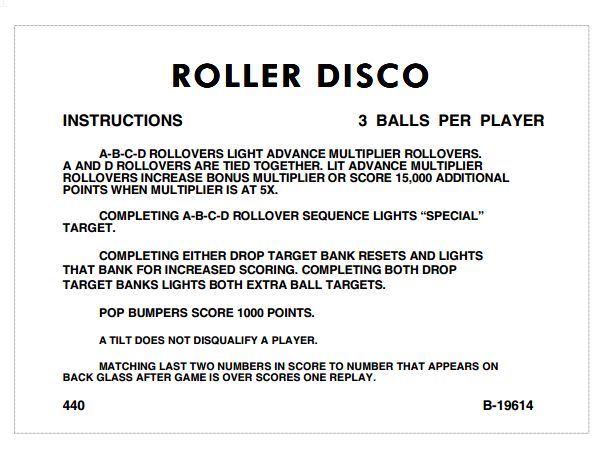 ROLLER DISCO (Gottlieb) Score Cards (6)