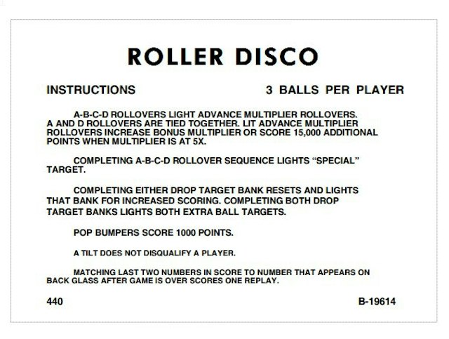 ROLLER DISCO (Gottlieb) Score Cards (6)