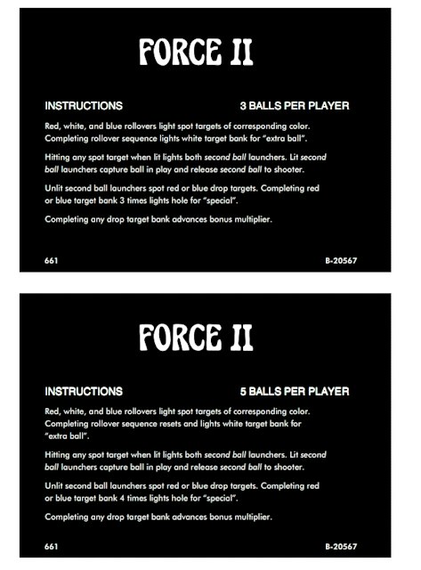 FORCE II (Gottlieb) Score cards (3)