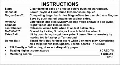 BLACK KNIGHT (Williams) Instruction Card