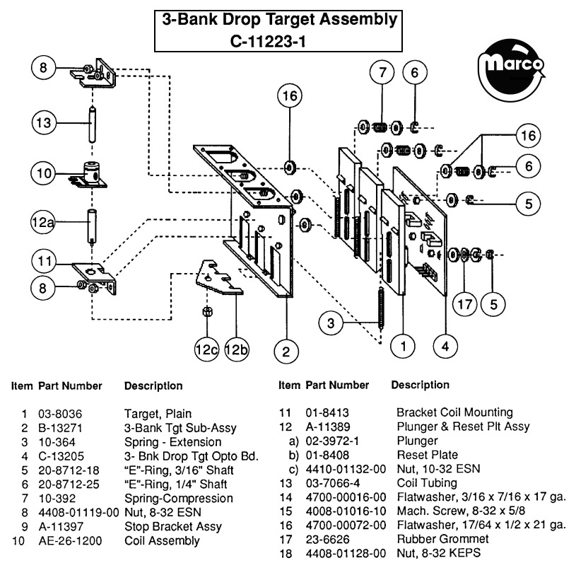 Drop target assembly Williams 3 bank